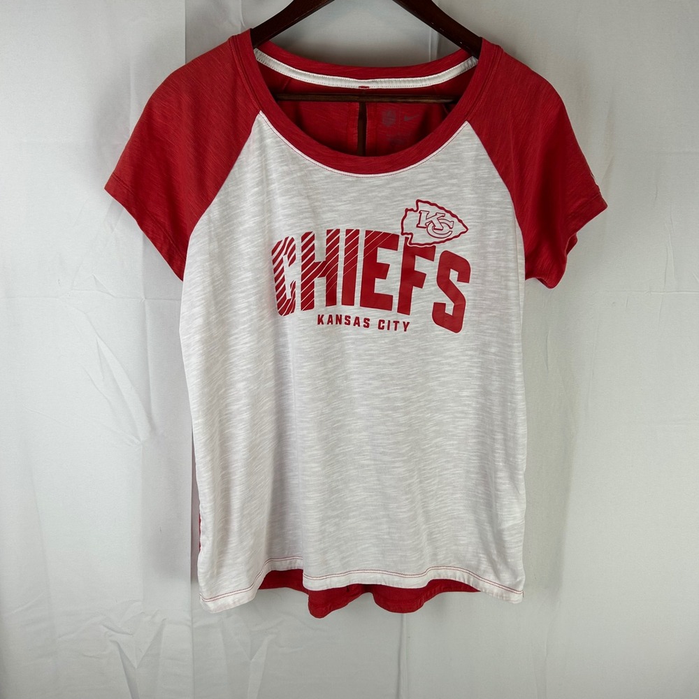 Nike Kansas City Chiefs T-Shirt Women Large White Red NFL Keyhole Back